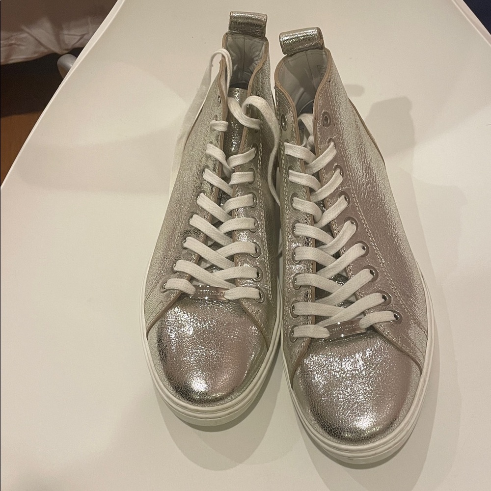 Jimmy Choo high top silver sneaker